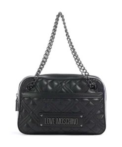 Quilted Schultertasche Lederimitat schwarz