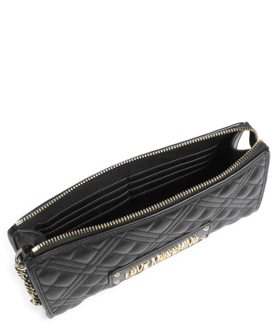 Quilted Schultertasche Lederimitat schwarz