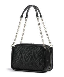 Quilted Schultertasche Lederimitat schwarz