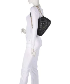 Quilted Schultertasche Lederimitat schwarz