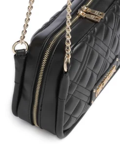 Quilted Schultertasche Lederimitat schwarz