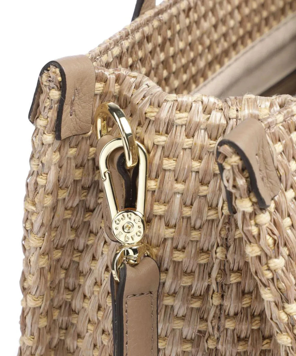 Raffia Susanna Shopper Bast, genarbtes Rindsleder braun