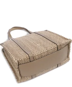 Raffia Susanna Shopper Bast, genarbtes Rindsleder braun