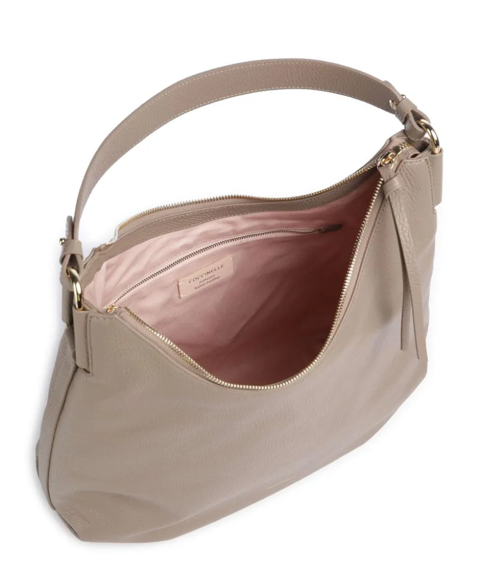 Rebekka Beuteltasche genarbtes Rindsleder taupe