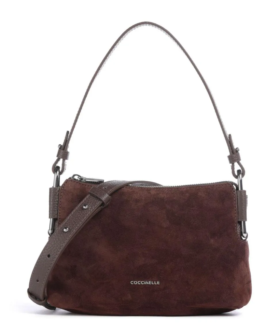 Rebekka Suede Schultertasche aufgerautes Rindsleder dunkelbraun