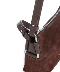 Rebekka Suede Schultertasche aufgerautes Rindsleder dunkelbraun