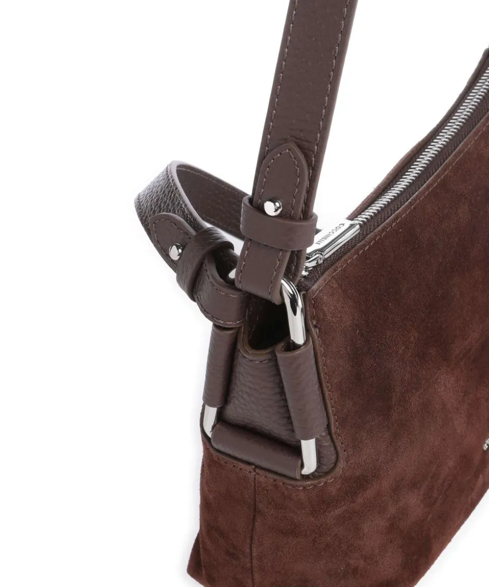 Rebekka Suede Schultertasche aufgerautes Rindsleder dunkelbraun