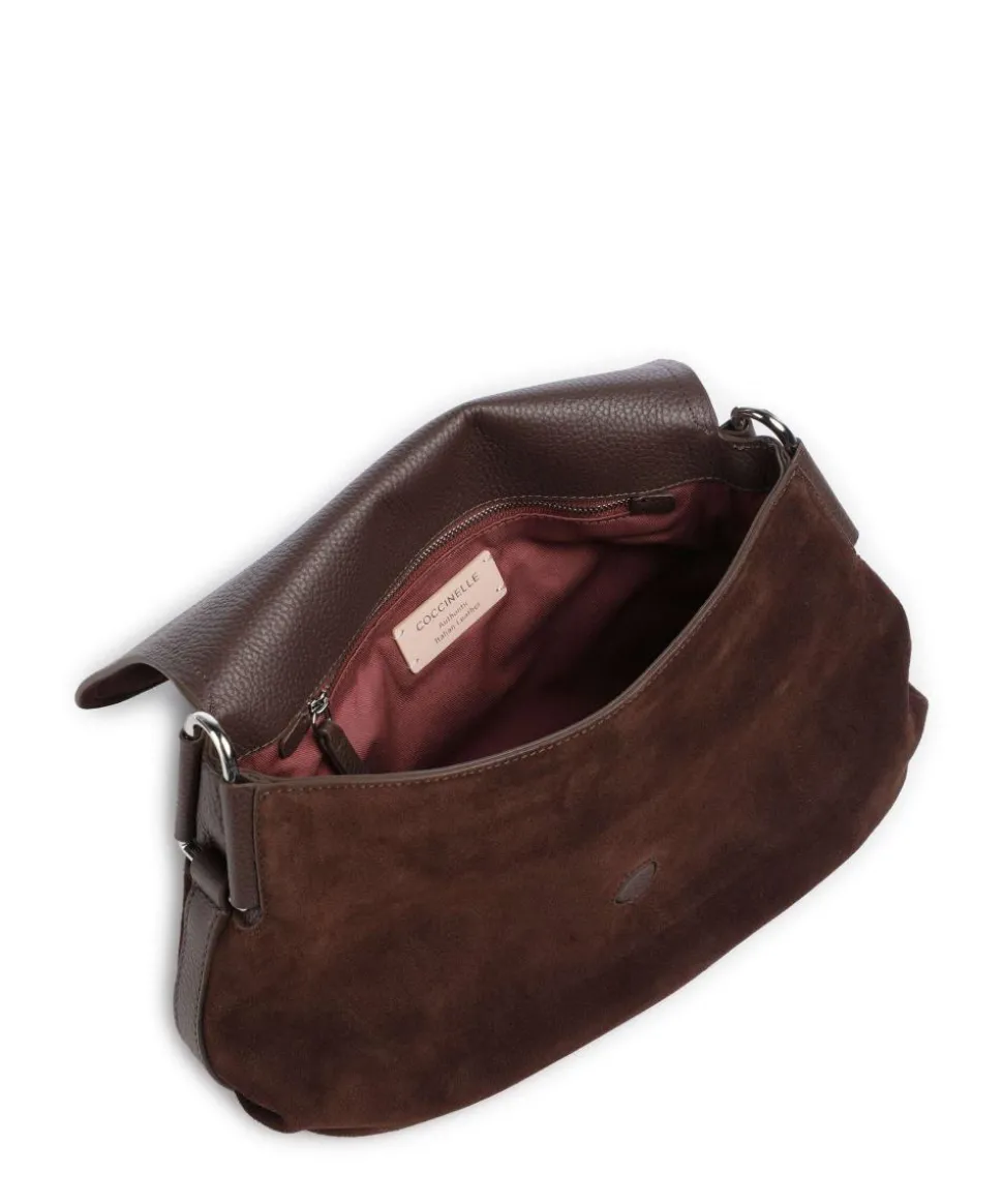 Rebekka Suede Schultertasche aufgerautes Rindsleder dunkelbraun