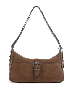 Ren Suede S Schultertasche aufgerautes Leder dunkelbraun