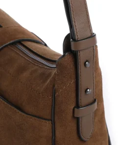 Ren Suede S Schultertasche aufgerautes Leder dunkelbraun