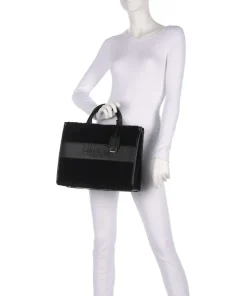 Ridhi M Handtasche Lederimitat, Kunstfell schwarz