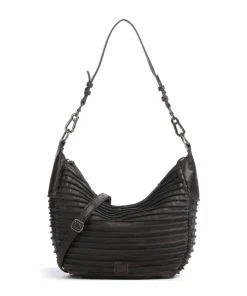 Riffel Flowow Beuteltasche genarbtes Leder dunkelbraun