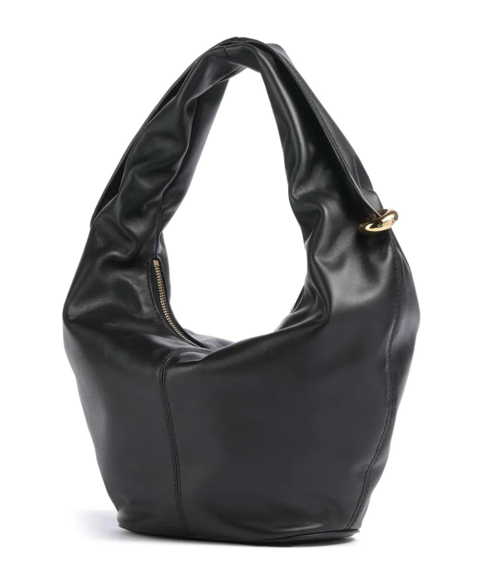 Ring Mini Beuteltasche fein genarbtes Leder schwarz