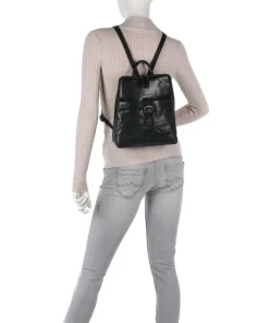 Rucksack genarbtes Leder schwarz