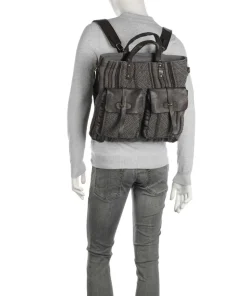 Rucksack-Tasche Baumwolle, genarbtes Rindsleder dunkelgrau