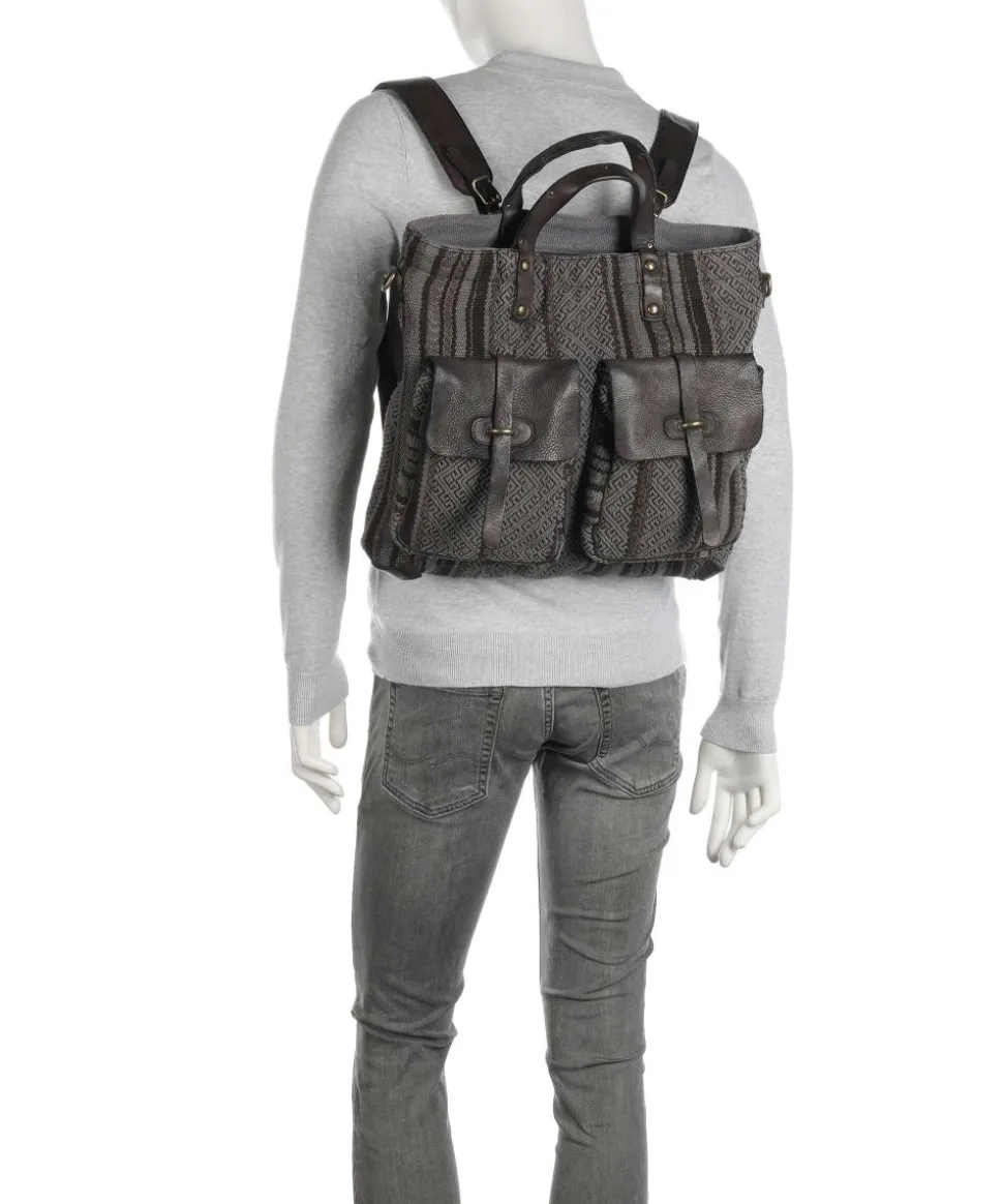 Rucksack-Tasche Baumwolle, genarbtes Rindsleder dunkelgrau