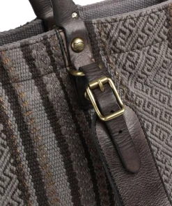 Rucksack-Tasche Baumwolle, genarbtes Rindsleder dunkelgrau