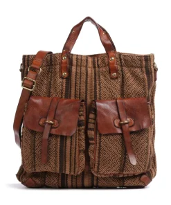 Rucksack-Tasche Baumwolle, genarbtes Rindsleder cognac