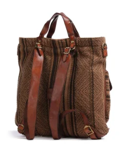 Rucksack-Tasche Baumwolle, genarbtes Rindsleder cognac