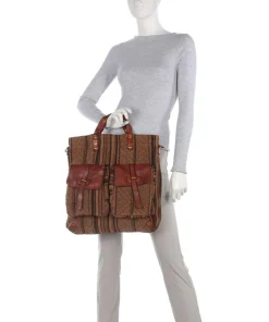 Rucksack-Tasche Baumwolle, genarbtes Rindsleder cognac