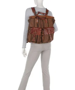 Rucksack-Tasche Baumwolle, genarbtes Rindsleder cognac