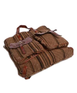 Rucksack-Tasche Baumwolle, genarbtes Rindsleder cognac