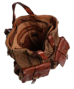 Rucksack-Tasche Baumwolle, genarbtes Rindsleder cognac