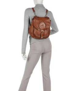 Rucksack-Tasche genarbtes Rindsleder braun