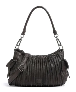 Say Hello Schultertasche genarbtes Leder dunkelbraun