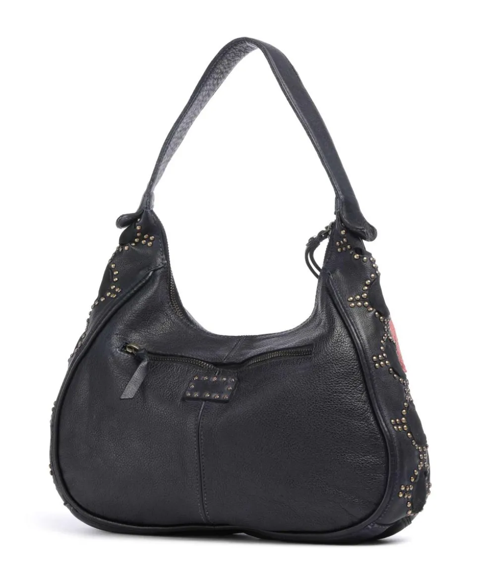 Schubertgasse 3 Schultertasche genarbtes Leder navy