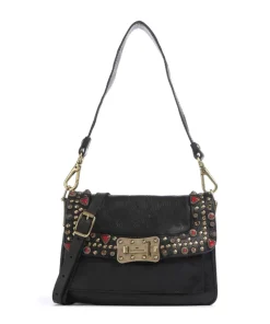 Schultertasche fein genarbtes Rindsleder schwarz