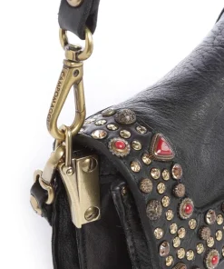 Schultertasche fein genarbtes Rindsleder schwarz