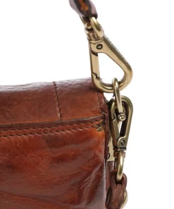 Schultertasche genarbtes Rindsleder cognac