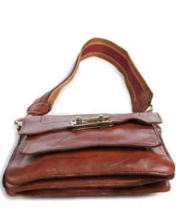 Schultertasche genarbtes Rindsleder cognac