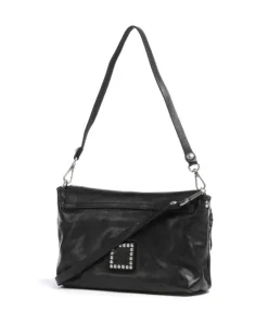 Schultertasche genarbtes Rindsleder schwarz