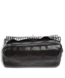 Schultertasche genarbtes Rindsleder schwarz