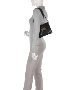 Schultertasche genarbtes Rindsleder schwarz