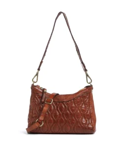 Schultertasche genarbtes Rindsleder cognac