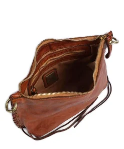 Schultertasche genarbtes Rindsleder cognac