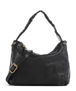 Schultertasche genarbtes Rindsleder schwarz