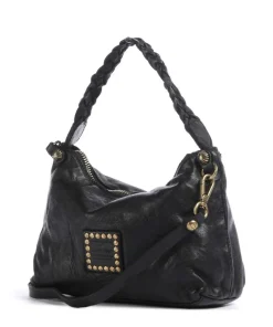 Schultertasche genarbtes Rindsleder schwarz