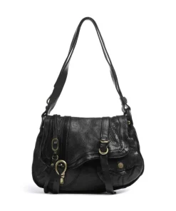 Schultertasche genarbtes Rindsleder schwarz