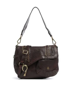 Schultertasche genarbtes Rindsleder dunkelbraun