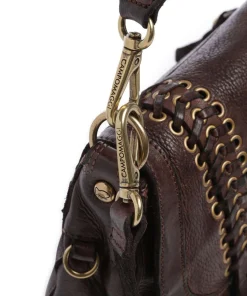 Schultertasche genarbtes Rindsleder dunkelbraun