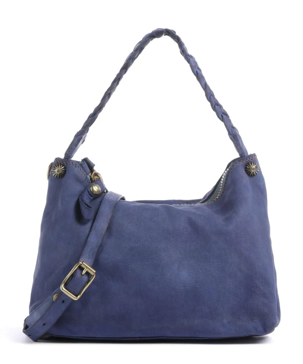 Schultertasche genarbtes Rindsleder dunkelblau