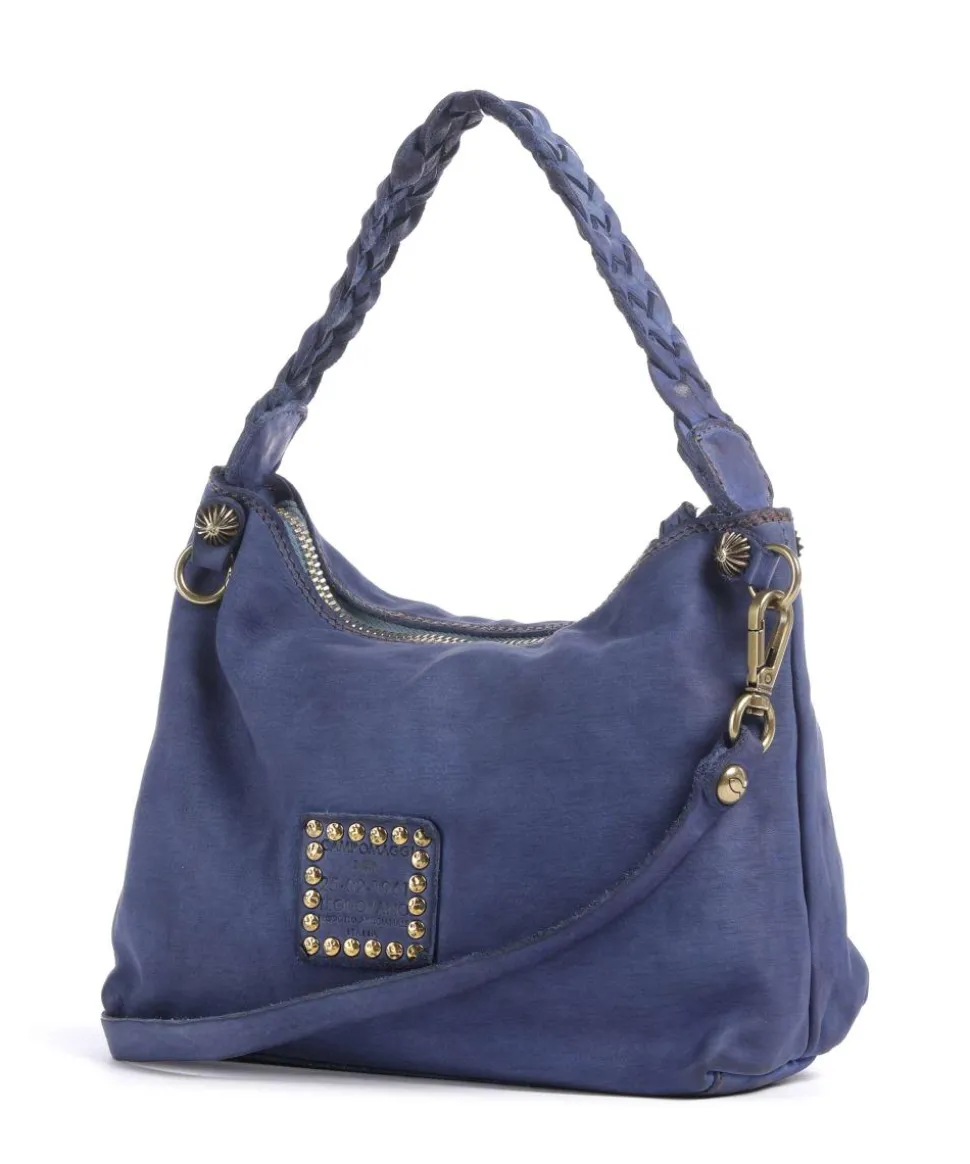 Schultertasche genarbtes Rindsleder dunkelblau