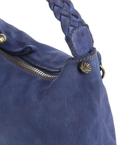 Schultertasche genarbtes Rindsleder dunkelblau