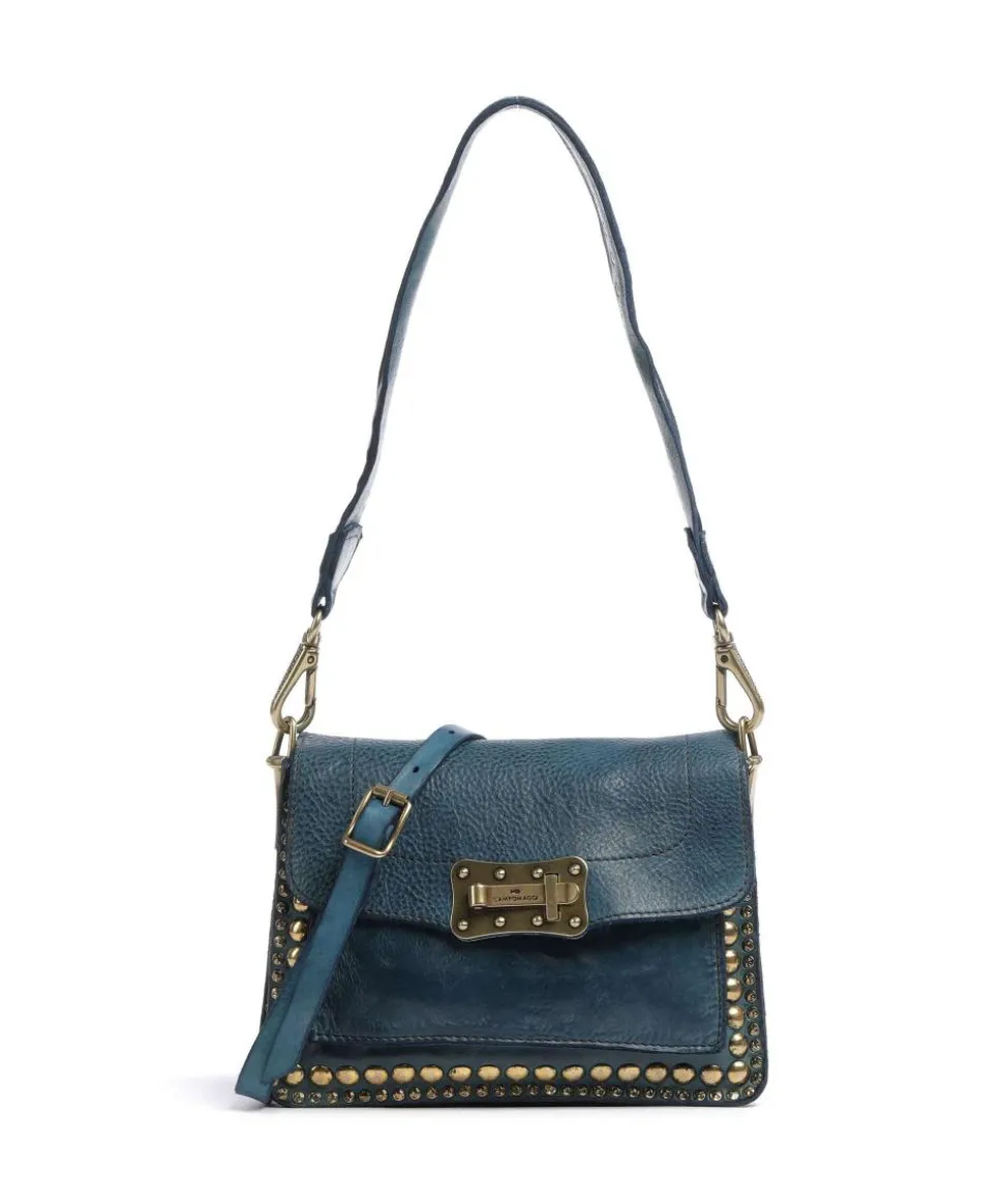 Schultertasche genarbtes Rindsleder petrol