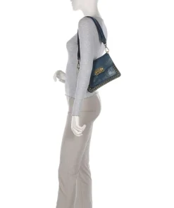 Schultertasche genarbtes Rindsleder petrol