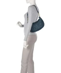 Schultertasche genarbtes Rindsleder dunkelblau